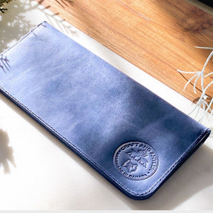 Crazy Horse Leather Long Wallet - Navy