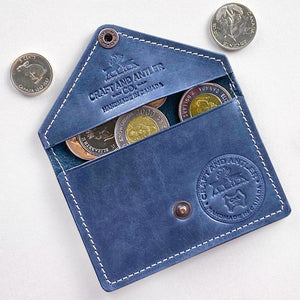 Navy Crazy Horse Leather Coin Holder - Craft and Antler Co.